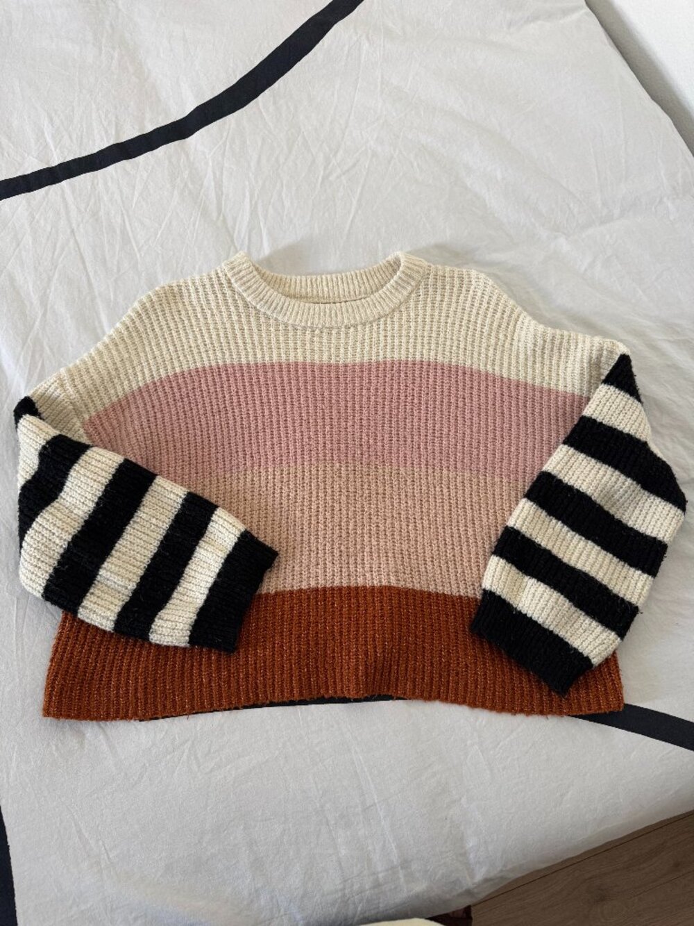 EUC Harper Colorblock Striped Cropped Sweater Sz M